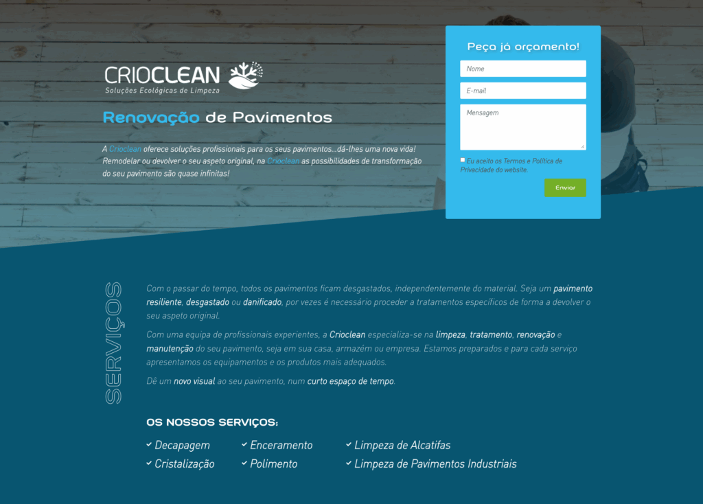 Website Crioclean apresentado no portfólio We For Bit